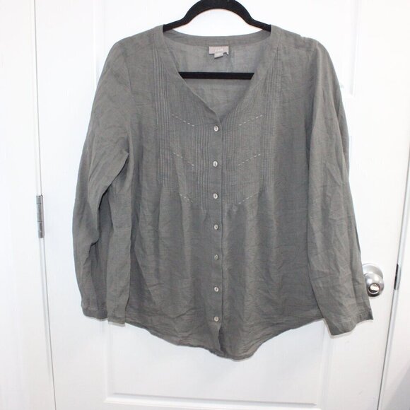 J. Jill Long Sleeve Button Down Blouse Semi Sheer Size Medium Petite Grey - Picture 2 of 5